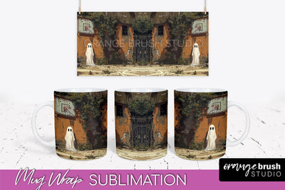 Ghost Mug Wrap - Vintage Halloween Mug Sublimation Design Sublimation OrangeBrushStudio 