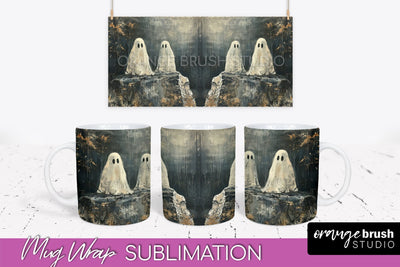 Ghost Mug Wrap - Vintage Halloween Mug Sublimation Design Sublimation OrangeBrushStudio 
