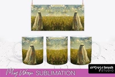 Ghost Mug Wrap - Vintage Halloween Mug Sublimation Design Sublimation OrangeBrushStudio 