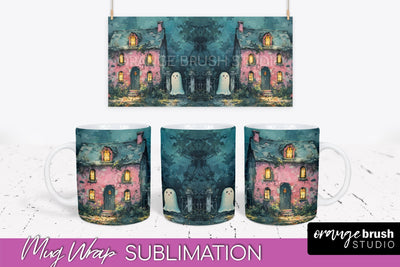 Ghost Mug Wrap - Vintage Halloween Mug Sublimation Design Sublimation OrangeBrushStudio 
