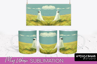 Ghost Mug Wrap - Vintage Halloween Mug Sublimation Design Sublimation OrangeBrushStudio 