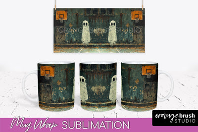 Ghost Mug Wrap - Vintage Halloween Mug Sublimation Design Sublimation OrangeBrushStudio 