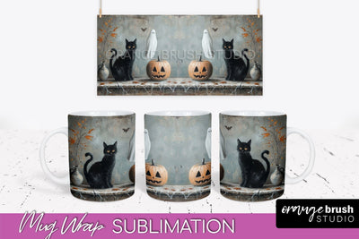 Ghost Mug Wrap - Vintage Halloween Mug Sublimation Design Sublimation OrangeBrushStudio 