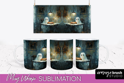 Ghost Mug Wrap - Vintage Halloween Mug Sublimation Design Sublimation OrangeBrushStudio 