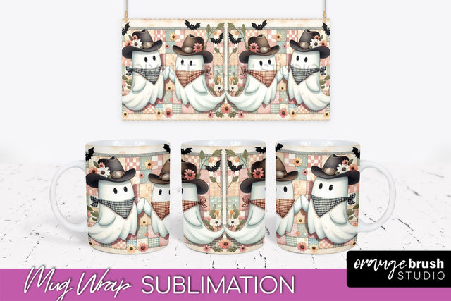 Ghost Mug Wrap - Western Halloween Mug Sublimation Sublimation OrangeBrushStudio 