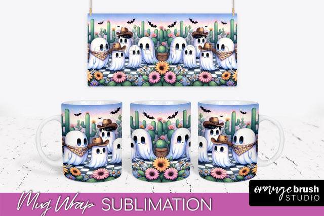 Ghost Mug Wrap - Western Halloween Mug Sublimation Sublimation OrangeBrushStudio 