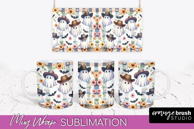 Ghost Mug Wrap - Western Halloween Mug Sublimation Sublimation OrangeBrushStudio 