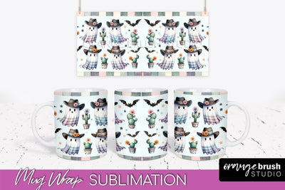 Ghost Mug Wrap - Western Halloween Mug Sublimation Sublimation OrangeBrushStudio 