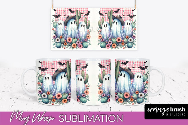 Ghost Mug Wrap - Western Halloween Mug Sublimation Sublimation OrangeBrushStudio 