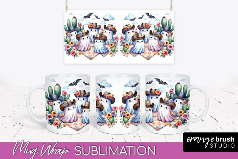 Ghost Mug Wrap - Western Halloween Mug Sublimation Sublimation OrangeBrushStudio 