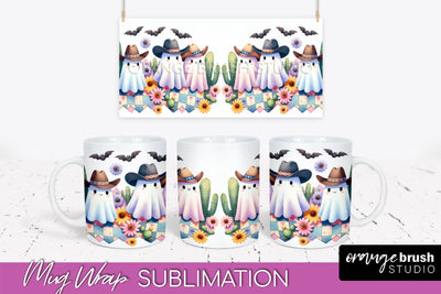 Ghost Mug Wrap - Western Halloween Mug Sublimation Sublimation OrangeBrushStudio 