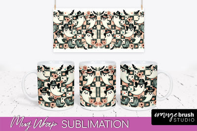 Ghost Mug Wrap - Western Halloween Mug Sublimation Sublimation OrangeBrushStudio 
