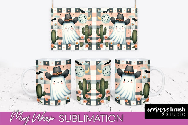 Ghost Mug Wrap - Western Halloween Mug Sublimation Sublimation OrangeBrushStudio 