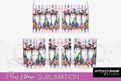 Ghost Mug Wrap - Western Halloween Mug Sublimation Sublimation OrangeBrushStudio 
