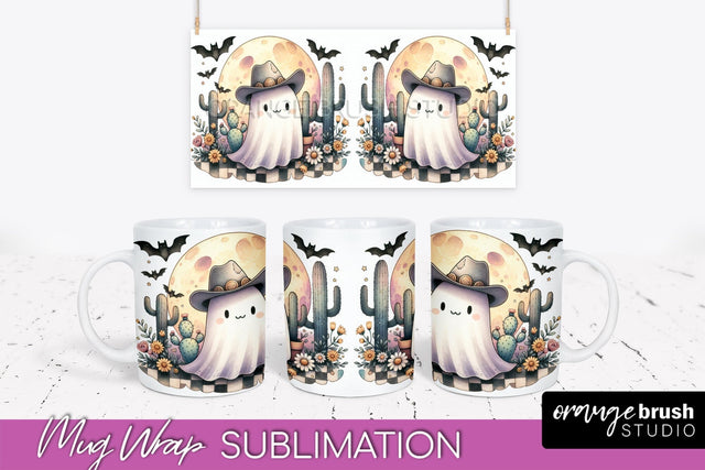 Ghost Mug Wrap - Western Halloween Mug Sublimation Sublimation OrangeBrushStudio 