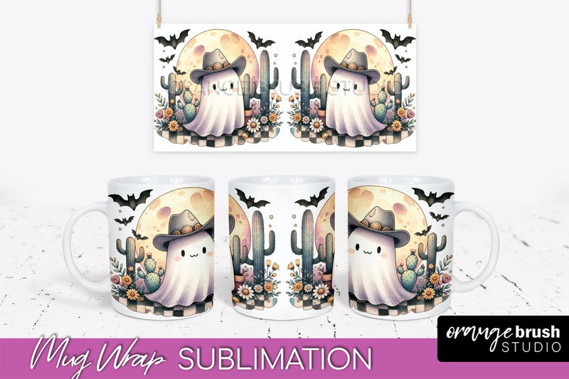 Ghost Mug Wrap - Western Halloween Mug Sublimation Sublimation OrangeBrushStudio 
