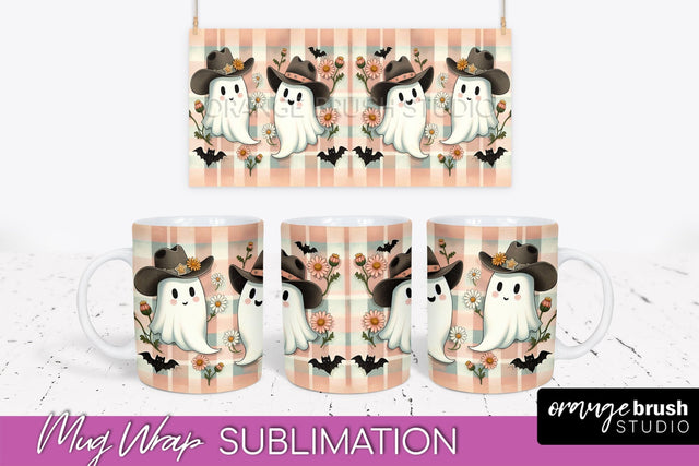 Ghost Mug Wrap - Western Halloween Mug Sublimation Sublimation OrangeBrushStudio 
