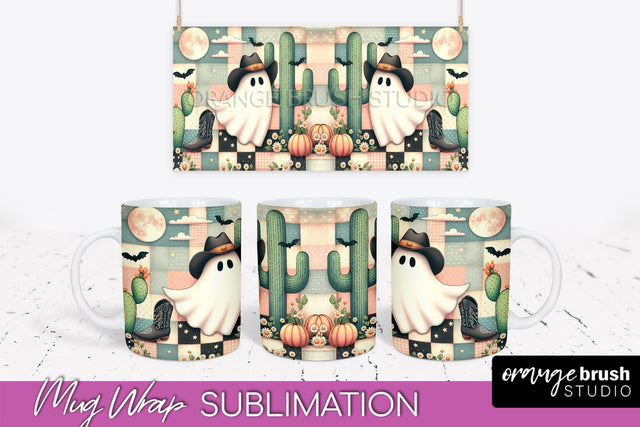 Ghost Mug Wrap - Western Halloween Mug Sublimation Sublimation OrangeBrushStudio 