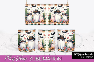 Ghost Mug Wrap - Western Halloween Mug Sublimation Sublimation OrangeBrushStudio 