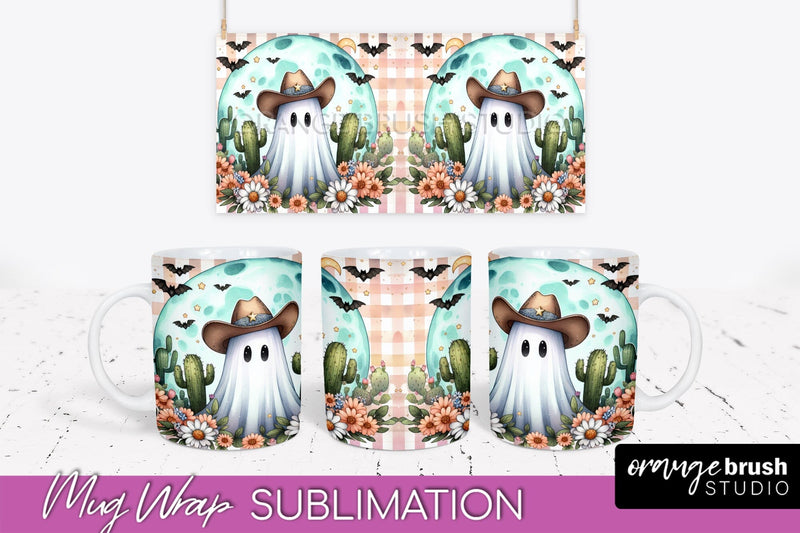 Ghost Mug Wrap - Western Halloween Mug Sublimation Sublimation OrangeBrushStudio 
