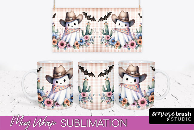 Ghost Mug Wrap - Western Halloween Mug Sublimation Sublimation OrangeBrushStudio 