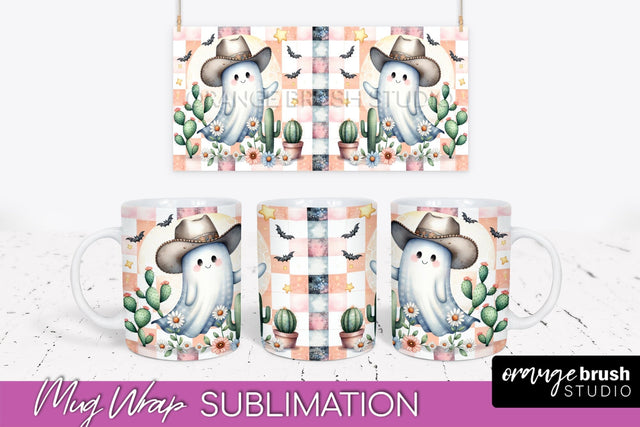 Ghost Mug Wrap - Western Halloween Mug Sublimation Sublimation OrangeBrushStudio 