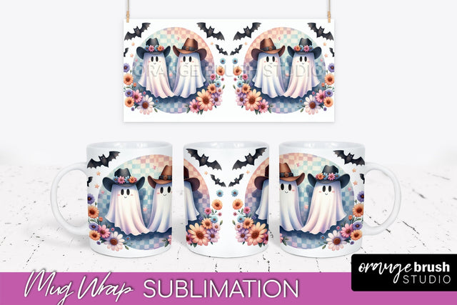 Ghost Mug Wrap - Western Halloween Mug Sublimation Sublimation OrangeBrushStudio 