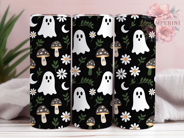 Ghost Mushroom Halloween Tumbler Wrap, Seamless Halloween Wrap, 20Oz Sublimation Design, Spooky Mushroom Cup, Haunted Forest Drinkware, Gothic Halloween Tumbler, Creepy Fungi Wrap Sublimation Li Zamperini 