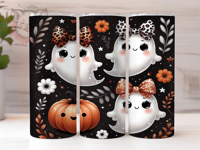 Ghost Pumpkin Cute Fall Tumbler Wrap, Fall Halloween Tumbler Png, 20oz Skinny Tumbler, Cute Spooky Sublimation, Autumn Tumbler Design, Ghost Pumpkin Png, Tumbler Design Download Sublimation Lara' s Designs 