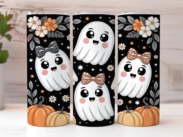 Ghost Pumpkin Cute Fall Tumbler Wrap, Fall Halloween Tumbler Png, 20oz Skinny Tumbler, Cute Spooky Sublimation, Autumn Tumbler Design, Ghost Pumpkin Png, Tumbler Design Download Sublimation Lara' s Designs 