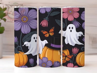 Ghost Pumpkin Floral Halloween Tumbler, Halloween Floral Wrap, 20Oz Sublimation Design, Witch Hat Drinkware, Spooky Butterfly Cup, Fall Halloween Gift, Autumn Witch Tumbler Sublimation Lara' s Designs 