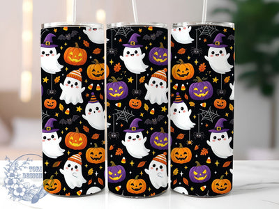 Ghost Pumpkin Halloween 20oz Tumbler, Spooky Cute, Autumn Spirits, Kawaii Goth, Orange And White, Playful Horror, Fall Harvest, Sublimation Wrap Sublimation ToriDesigns 