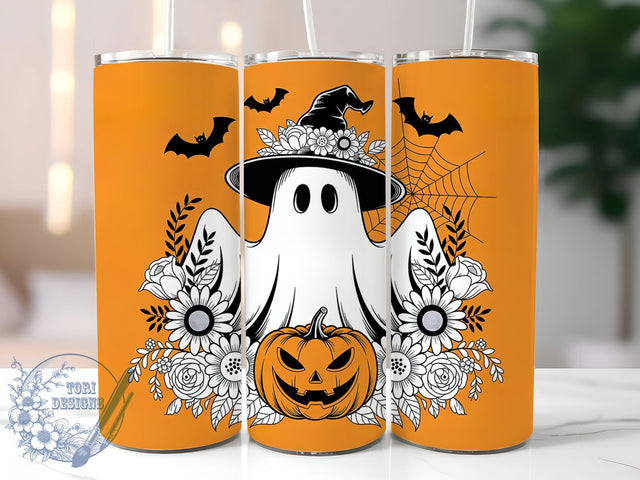 Ghost & Pumpkin Halloween Tumbler, Ghost and Pumpkin Design, 20Oz Sublimation Cup, Spooky Fall Drinkware, Cute Halloween Ghost, Pumpkin Coffee Tumbler, Autumn Sublimation Wrap Sublimation ToriDesigns 