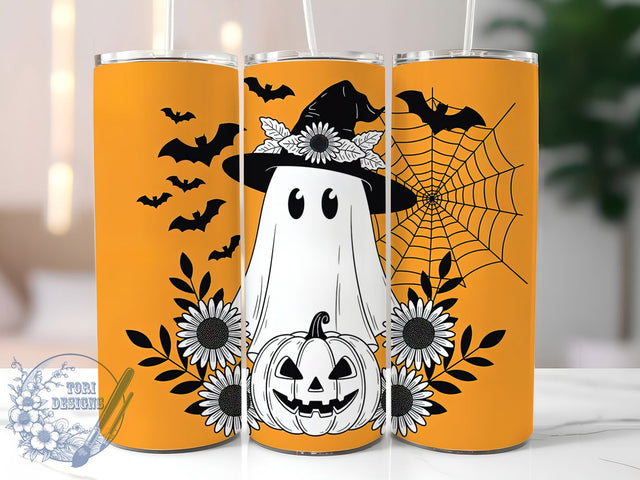 Ghost & Pumpkin Halloween Tumbler, Ghost and Pumpkin Design, 20Oz Sublimation Cup, Spooky Fall Drinkware, Cute Halloween Ghost, Pumpkin Coffee Tumbler, Autumn Sublimation Wrap Sublimation ToriDesigns 