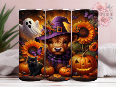 Ghost Pumpkin Highland Cow Halloween Tumbler, Ghost Cow Wrap, Pumpkin Sublimation Design, 20Oz Skinny Tumbler, Spooky Farm Animal Drinkware, Autumn Cow Tumbler, Cute Halloween Wrap Sublimation Li Zamperini 
