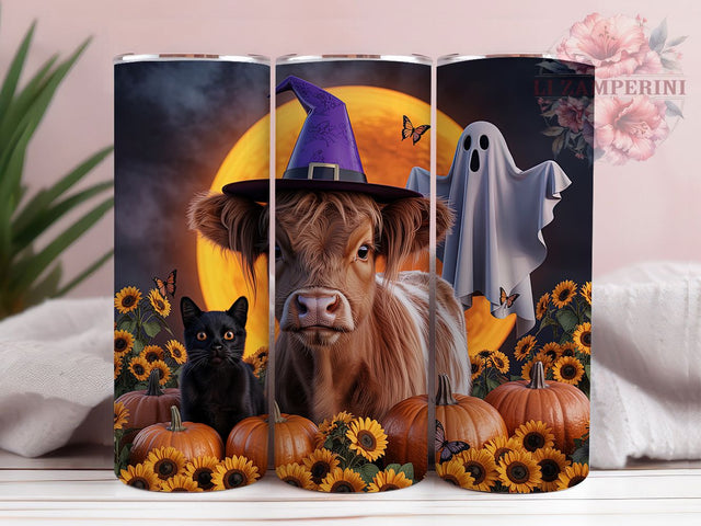 Ghost Pumpkin Highland Cow Halloween Tumbler, Ghost Cow Wrap, Pumpkin Sublimation Design, 20Oz Skinny Tumbler, Spooky Farm Animal Drinkware, Autumn Cow Tumbler, Cute Halloween Wrap Sublimation Li Zamperini 
