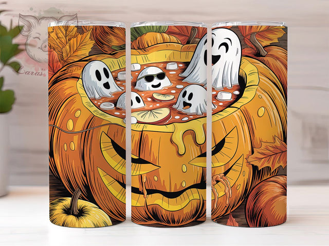 Ghost & Pumpkin Hot Tub Halloween Tumbler, Halloween Ghost Wrap, Spooky Pumpkin Sublimation, Haunted Hot Tub Tumbler, Cute Ghost Halloween Drinkware, Autumn Pumpkin Wrap Design, Funny Spooky Tumbler Sublimation Lara' s Designs 
