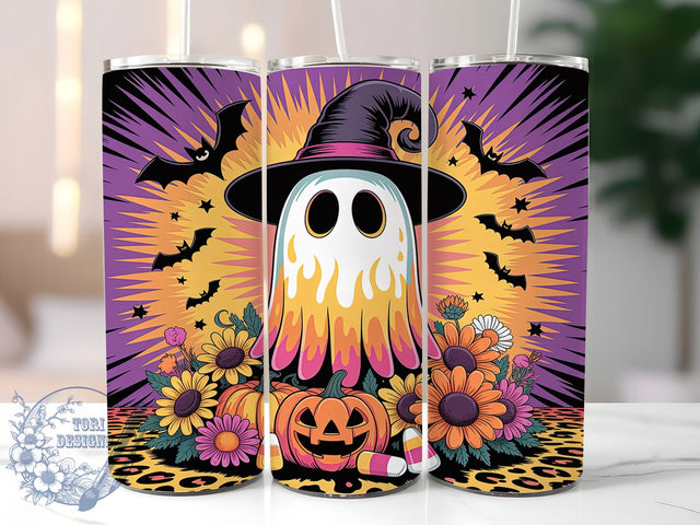 Ghost Pumpkin Psy Glow 20oz Tumbler, Ghost Motif, Pumpkin Accent, Psychedelic Theme, Glow Effect, Halloween Charm, Skinny Tumbler, Sublimation PNG Sublimation ToriDesigns 
