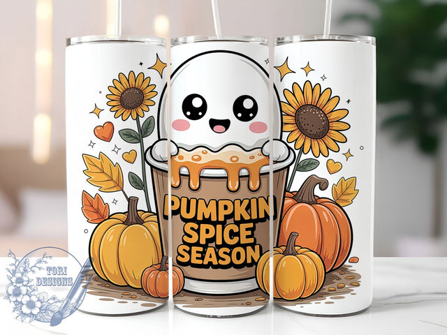 Ghost & Pumpkin Spice Tumbler Wrap, Fall Tumbler Wrap, 20oz Skinny Tumbler, Pumpkin Spice Png, Sublimation Design, Spooky Coffee Png, Tumbler Wrap Download Sublimation ToriDesigns 