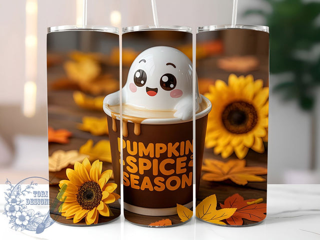 Ghost & Pumpkin Spice Tumbler Wrap, Fall Tumbler Wrap, 20oz Skinny Tumbler, Pumpkin Spice Png, Sublimation Design, Spooky Coffee Png, Tumbler Wrap Download Sublimation ToriDesigns 