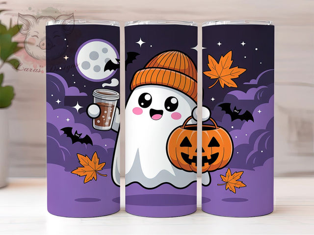 Ghost Pumpkin Spooky Halloween Tumbler, Halloween Cup Wrap, 20Oz Sublimation, Spooky Autumn Drinkware, Haunted Pumpkin Design, Cozy Fall Tumbler, Trick Or Treat Cup Print Sublimation Lara' s Designs 