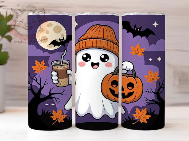 Ghost Pumpkin Spooky Halloween Tumbler, Halloween Cup Wrap, 20Oz Sublimation, Spooky Autumn Drinkware, Haunted Pumpkin Design, Cozy Fall Tumbler, Trick Or Treat Cup Print Sublimation Lara' s Designs 