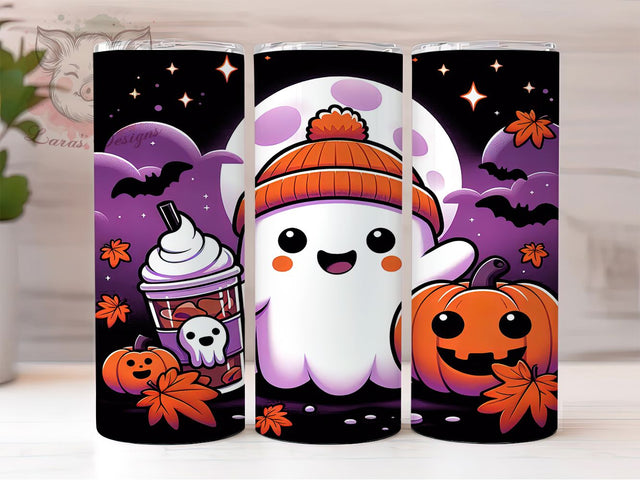 Ghost Pumpkin Spooky Halloween Tumbler, Halloween Cup Wrap, 20Oz Sublimation, Spooky Autumn Drinkware, Haunted Pumpkin Design, Cozy Fall Tumbler, Trick Or Treat Cup Print Sublimation Lara' s Designs 