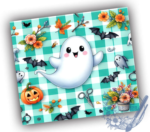 Ghost Pumpkin Spooky Season 20oz Skinny Tumbler, Retro Halloween Tumbler Png, Straight & Tapered Tumbler Wrap, Instant Digital Download Sublimation ToriDesigns 
