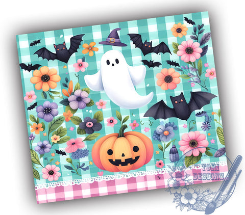 Ghost Pumpkin Spooky Season 20oz Skinny Tumbler, Retro Halloween Tumbler Png, Straight & Tapered Tumbler Wrap, Instant Digital Download Sublimation ToriDesigns 