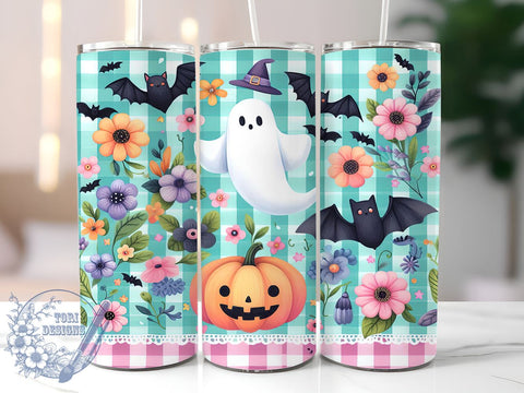 Ghost Pumpkin Spooky Season 20oz Skinny Tumbler, Retro Halloween Tumbler Png, Straight & Tapered Tumbler Wrap, Instant Digital Download Sublimation ToriDesigns 