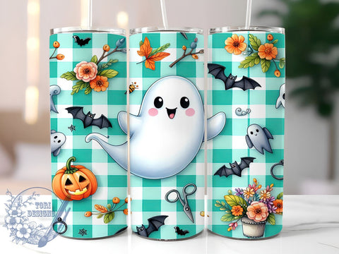 Ghost Pumpkin Spooky Season 20oz Skinny Tumbler, Retro Halloween Tumbler Png, Straight & Tapered Tumbler Wrap, Instant Digital Download Sublimation ToriDesigns 
