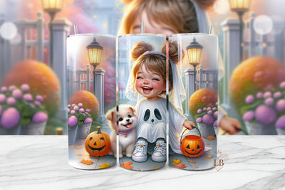 Ghost Puppy Girl Tumbler Wrap PNG Sublimation BijouBay 