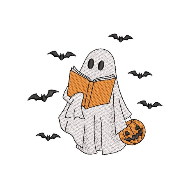 Ghost Reading Book Embroidery Design, Halloween Machine Embroidery Design, 3 sizes, Instant Download Embroidery/Applique DESIGNS Nino Nadaraia 