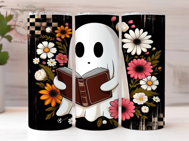 Ghost Reading Bookish Fall Tumbler Wrap, Ghost Reading Book Png, 20oz Skinny Tumbler, Book Lover Sublimation, Spooky Season Tumbler, Tumbler Design Download, Bibliophile Gift Png Sublimation Lara' s Designs 